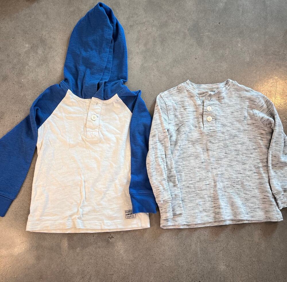 OshKosh blue white gray longsleeve ribbed cotton shirts toddler boy 3T bundle